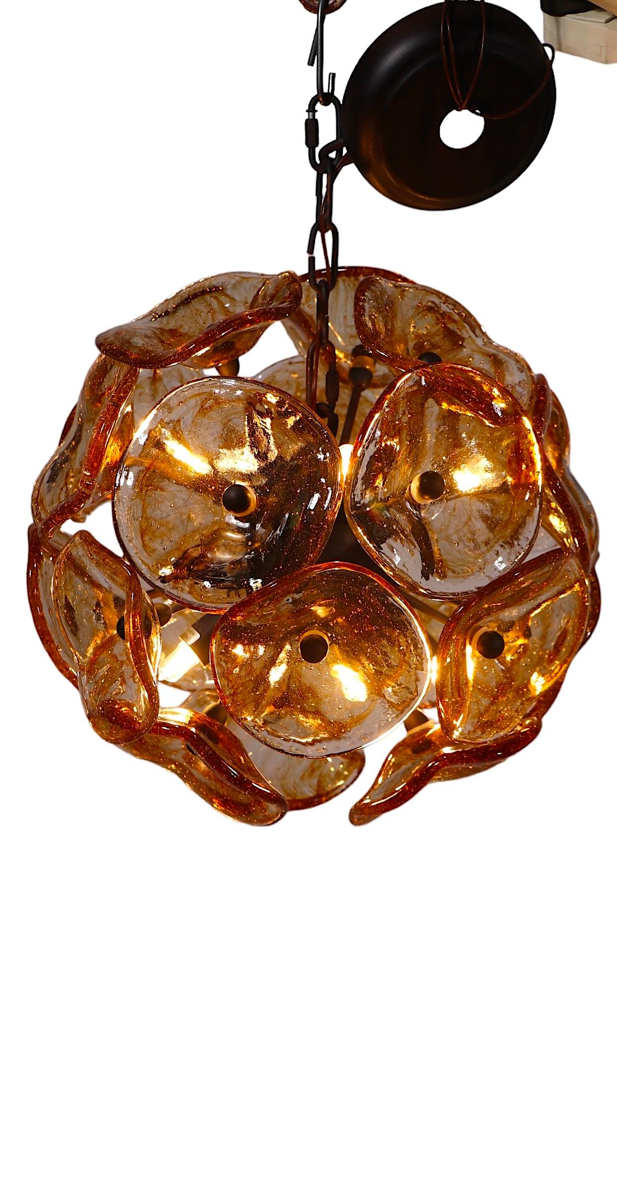 Italian Post Modern Chandelier with Murano Glass Flowers by Fiori c 1990 -2010 For Sale