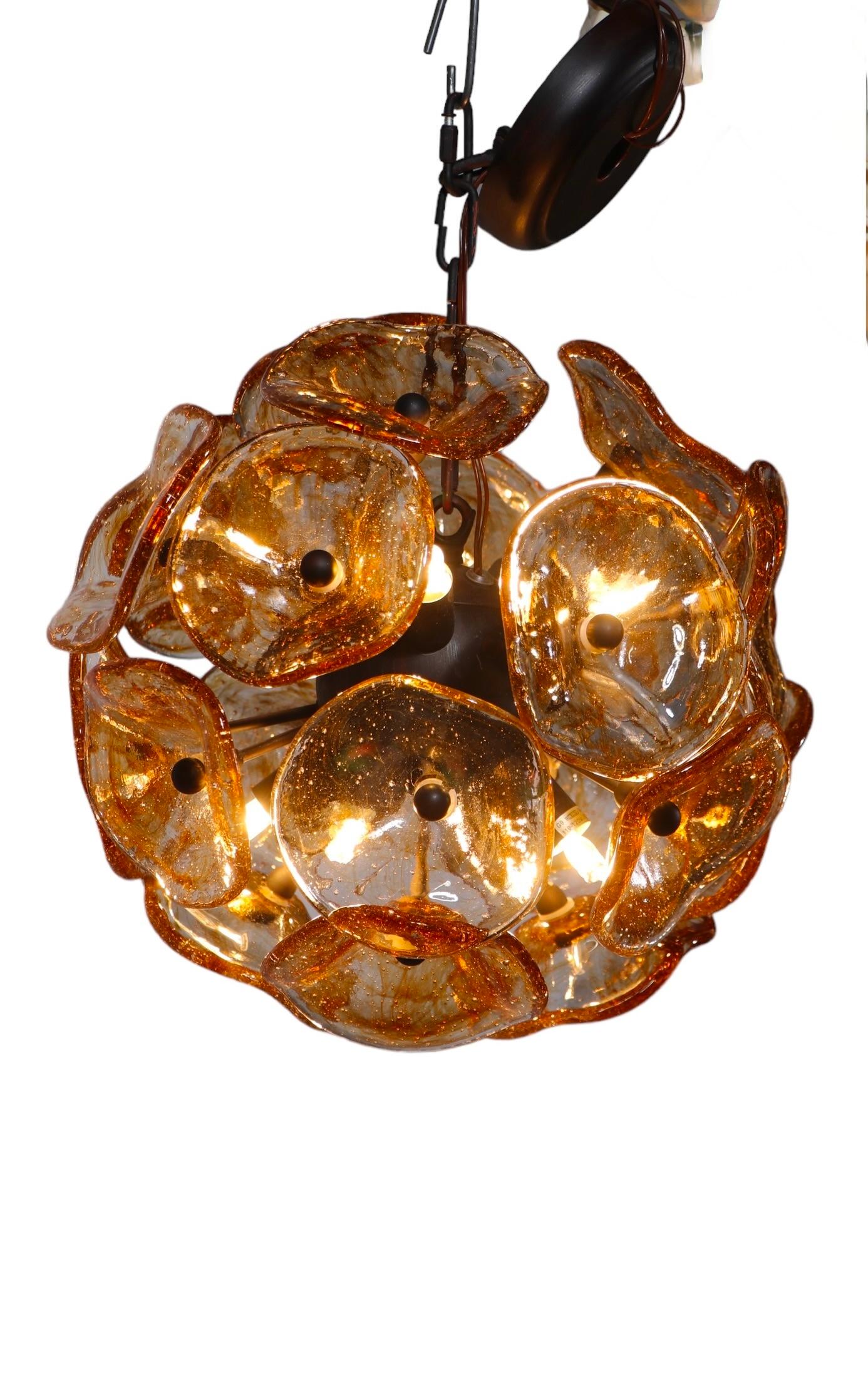 20th Century Post Modern Chandelier with Murano Glass Flowers by Fiori c 1990 -2010 For Sale