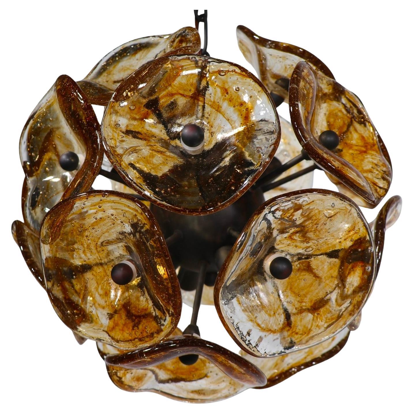 Post Modern Chandelier with Murano Glass Flowers by Fiori c 1990 -2010 For Sale