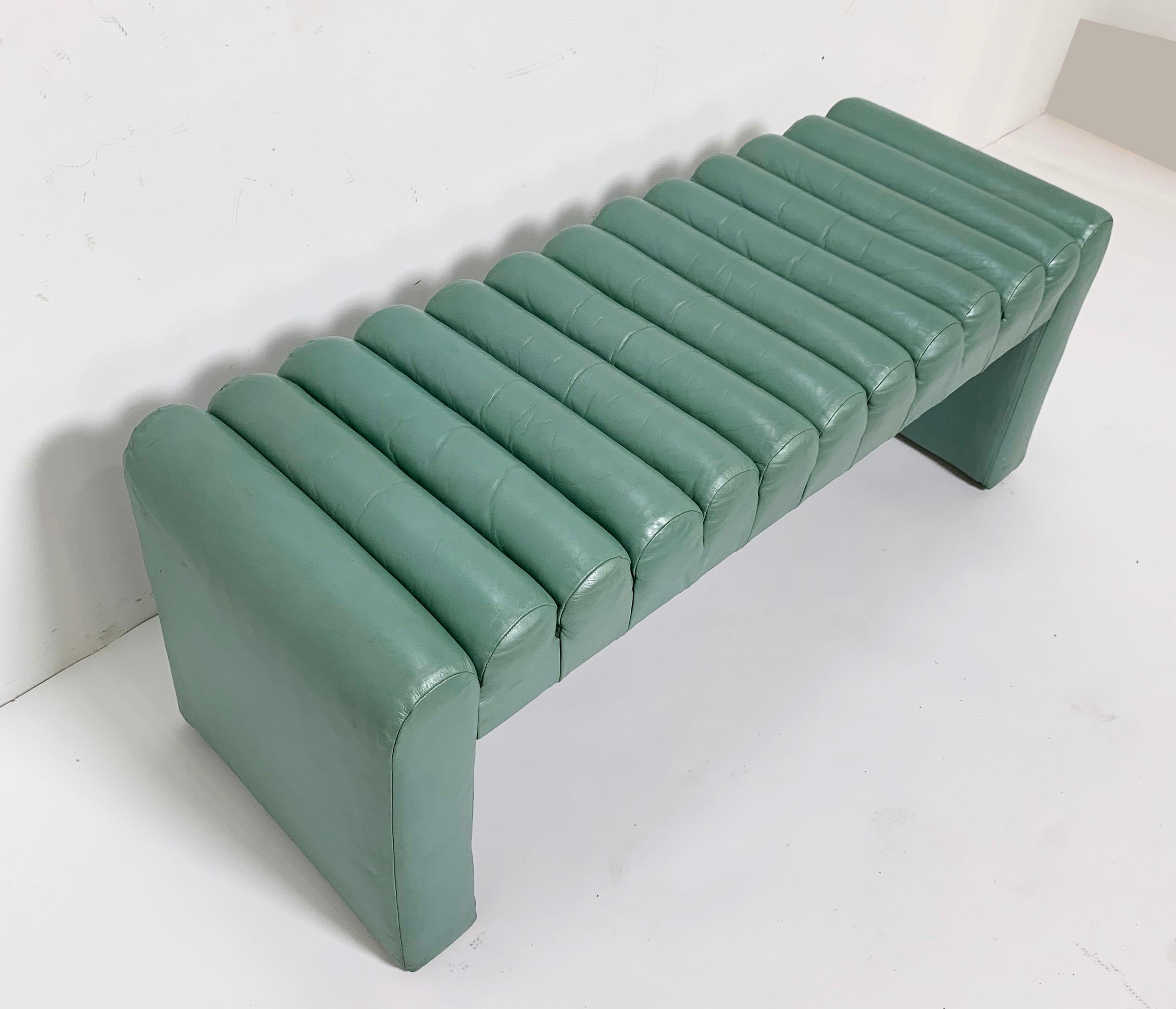 Post-Modern Postmodern Channel Form Leather Bench, circa 1980s