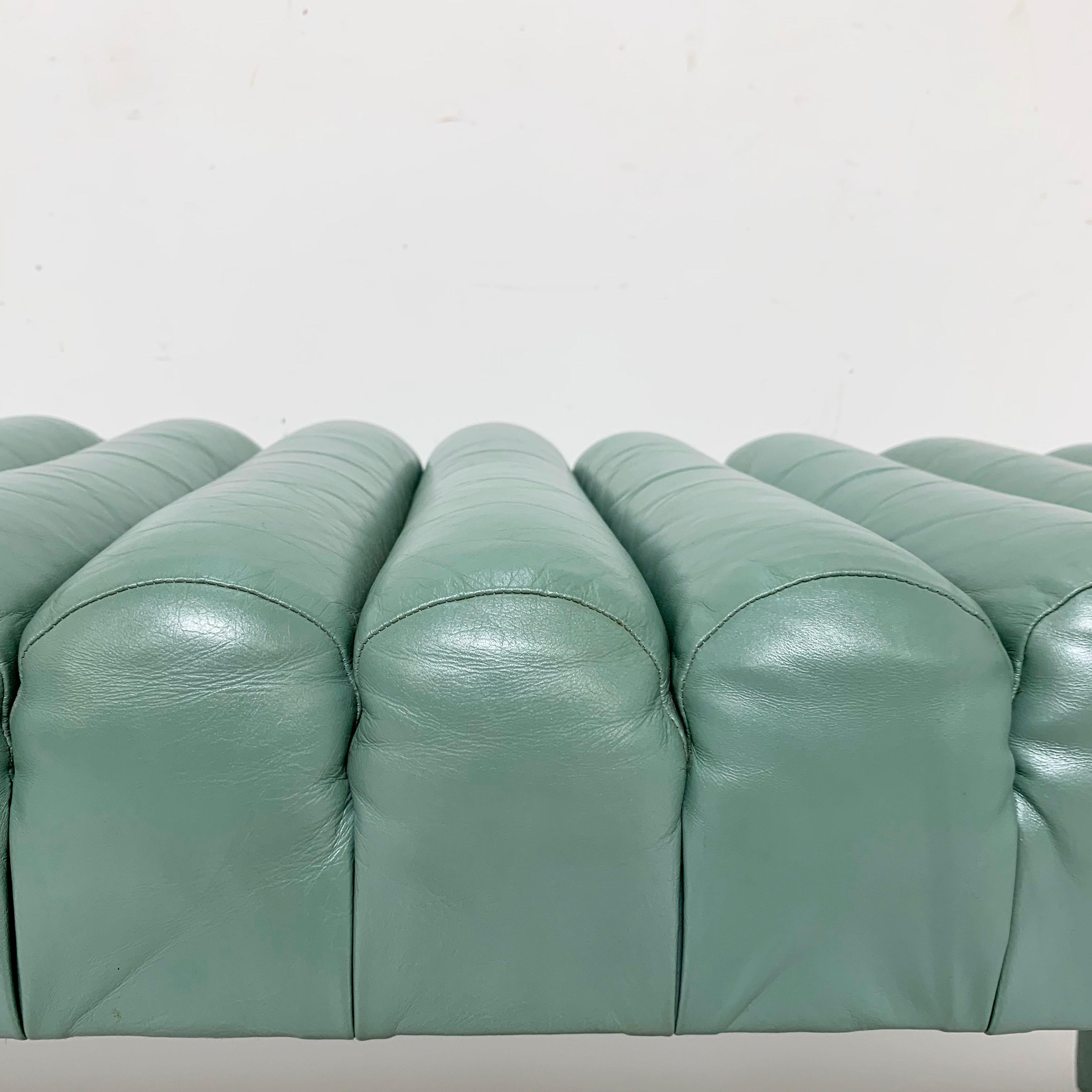 American Postmodern Channel Form Leather Bench, circa 1980s