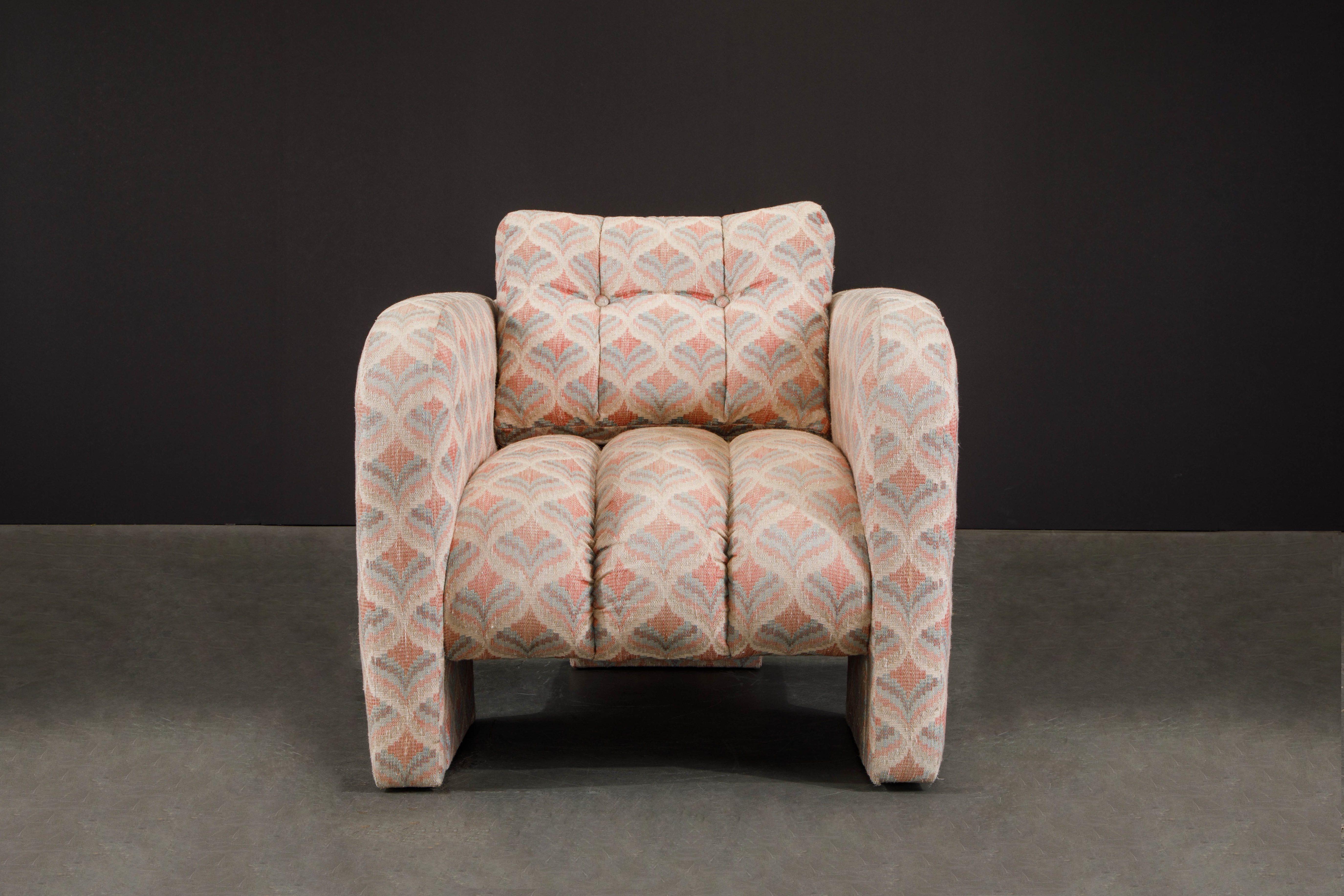Post-Modern Channel Tufted Lounge Chairs, Attributed to Vladimir Kagan, 1980s For Sale 3