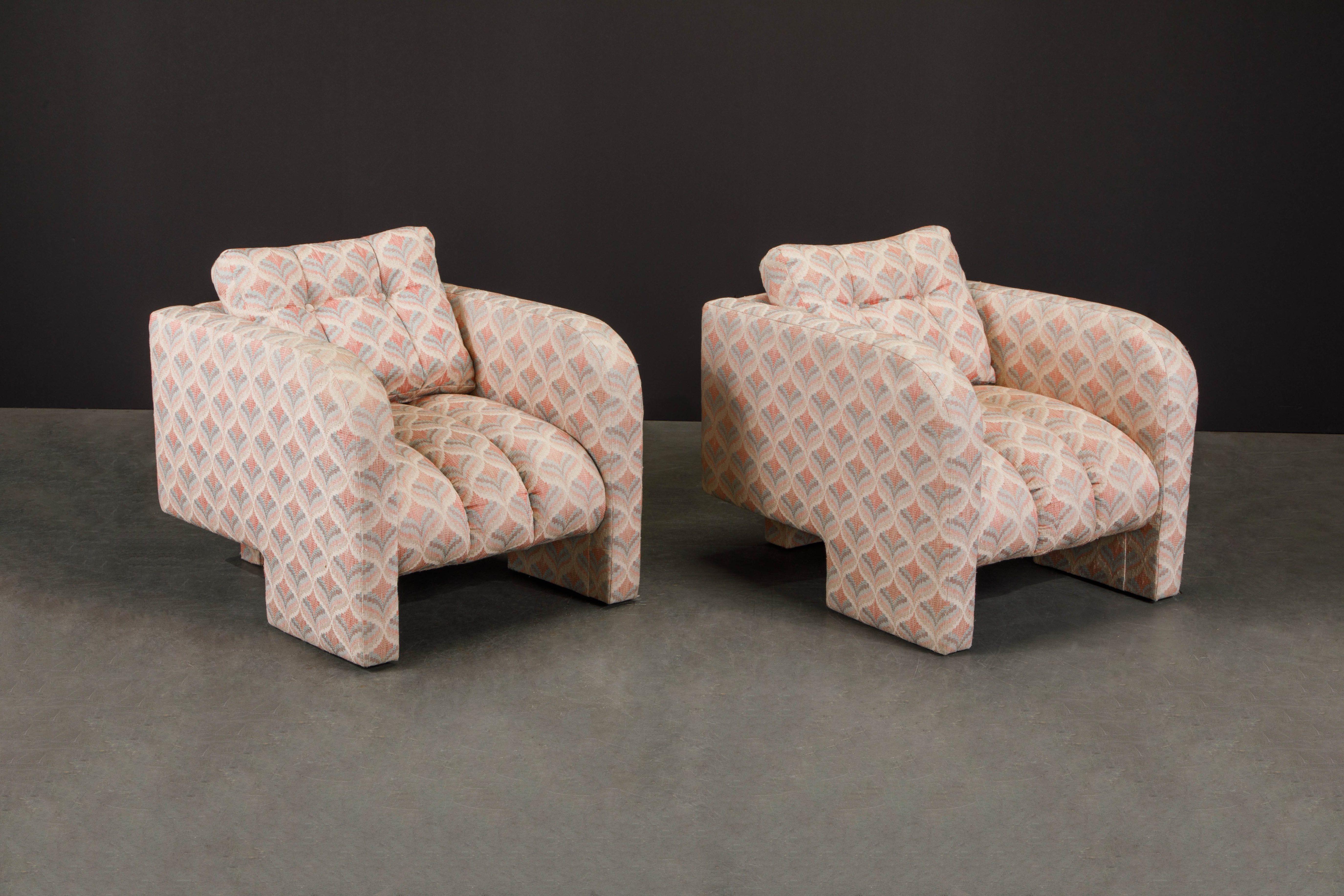American Post-Modern Channel Tufted Lounge Chairs, Attributed to Vladimir Kagan, 1980s For Sale