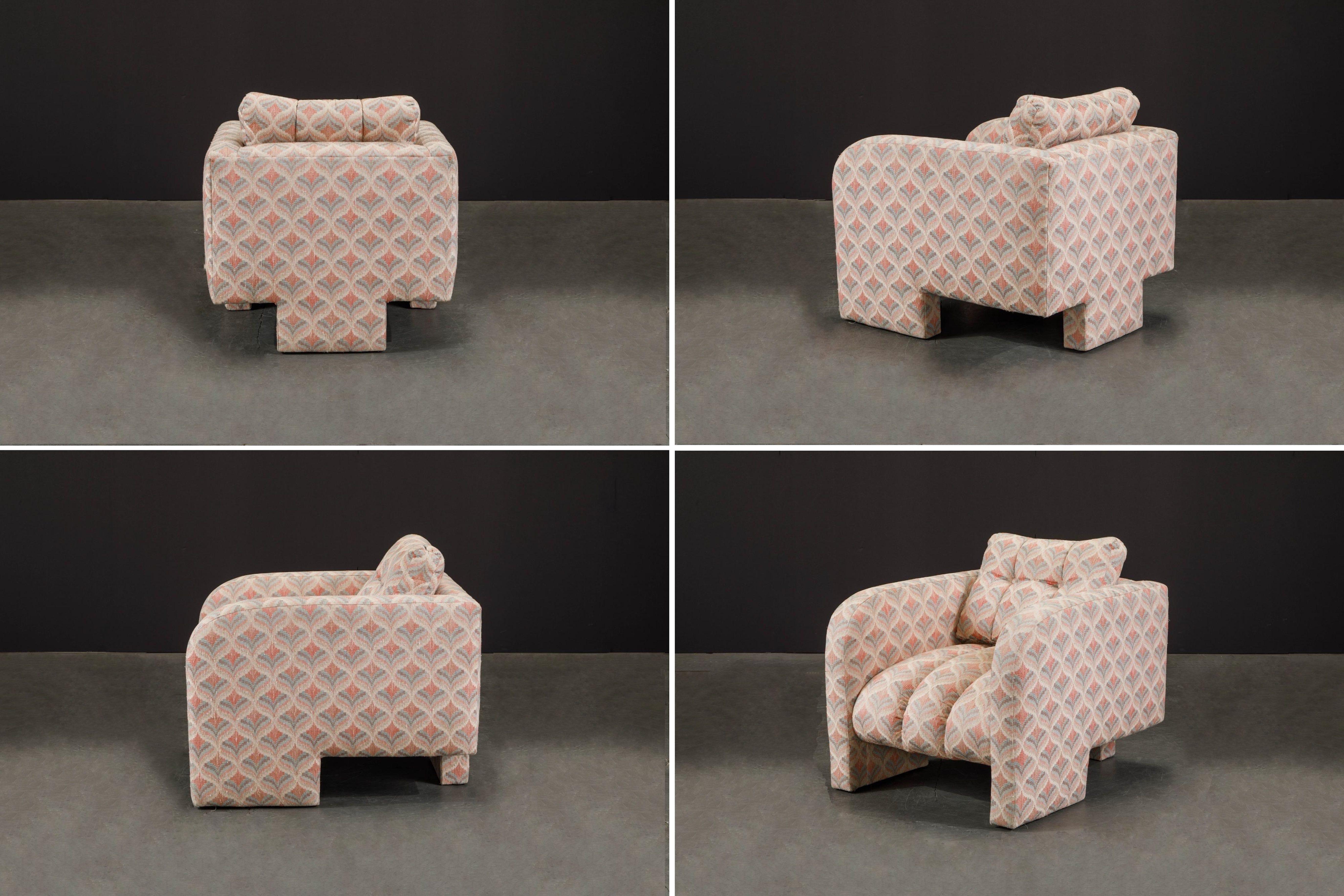 Post-Modern Channel Tufted Lounge Chairs, Attributed to Vladimir Kagan, 1980s For Sale 2