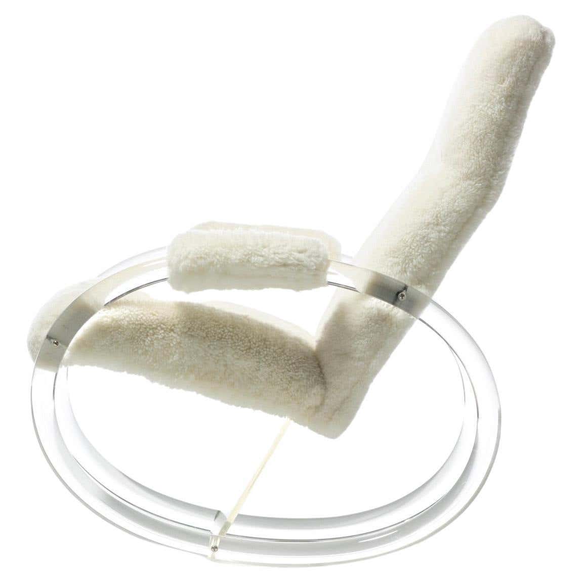 Post Modern Charles Hollis Jones Style Lucite Rocker in White Shearling ...