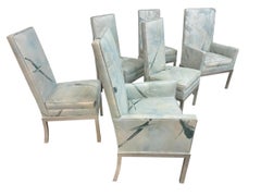 Post Modern Chrome & Abstract Upholstered High Back Dining Chairs - Set of 6