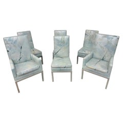 Post Modern Chrome & Abstract Upholstered High Back Dining Chairs - Set of 6