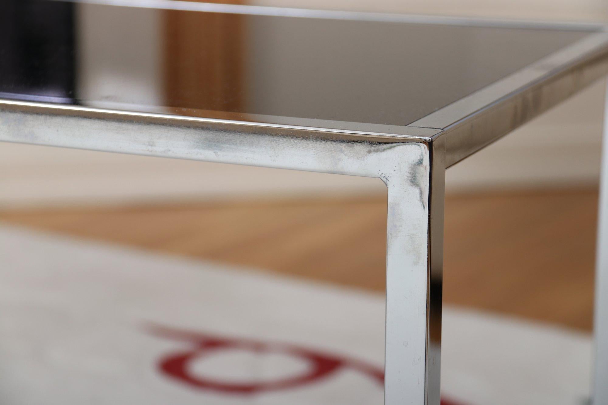 20th Century Post-Modern Chrome and Black Glass Side Tables For Sale