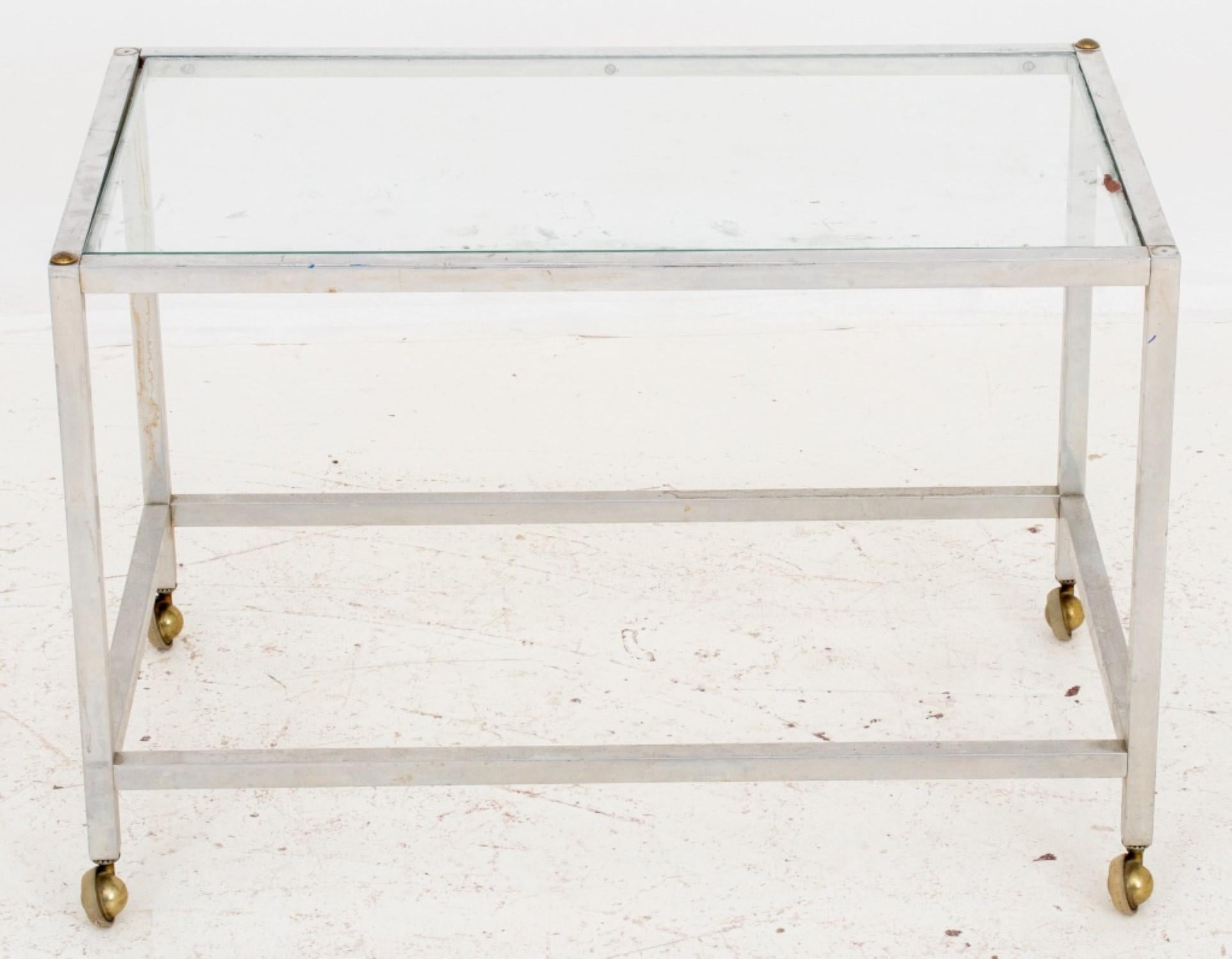 American Post Modern Chrome and Glass Cart / Coffee Table For Sale