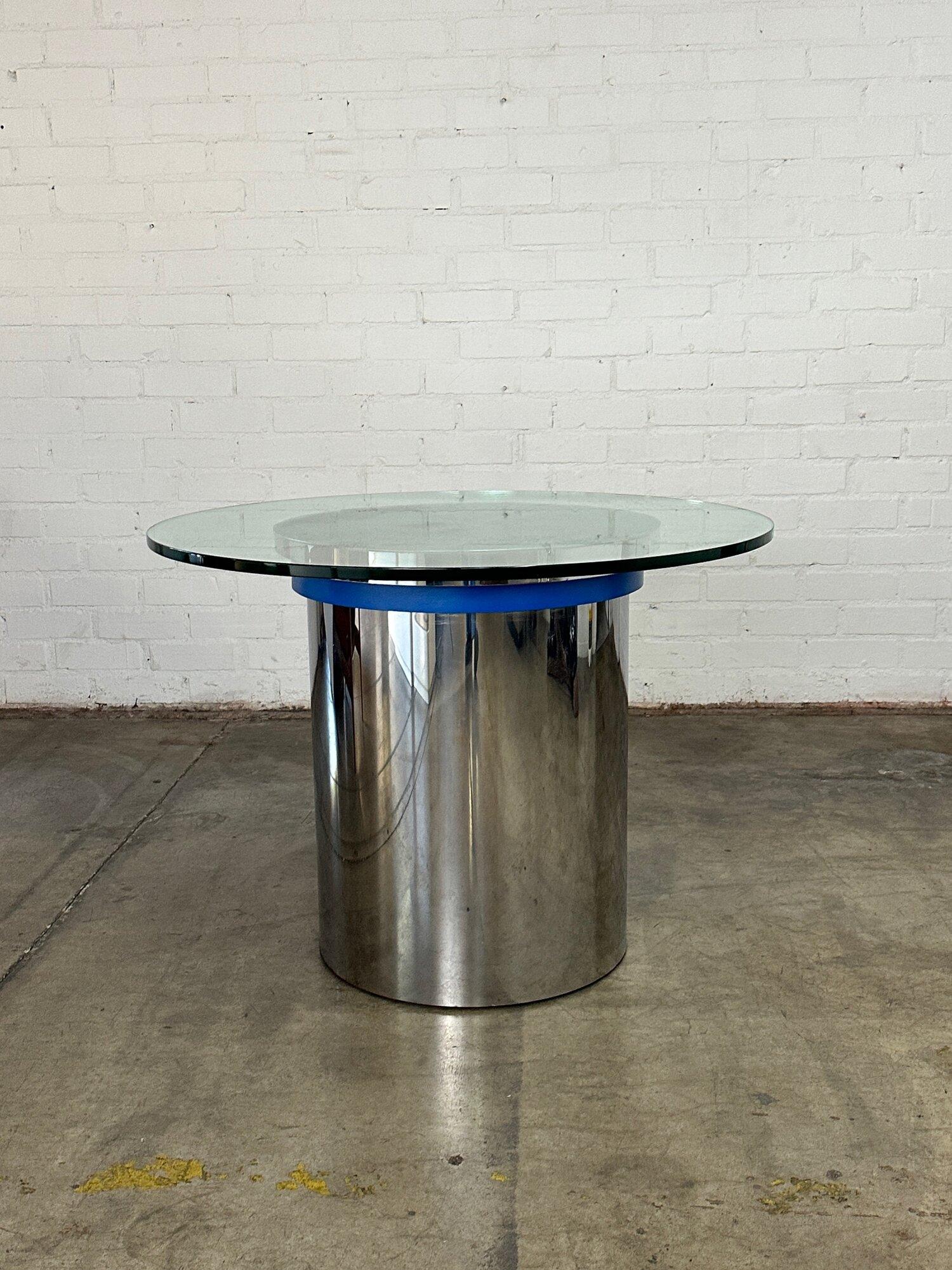 Late 20th Century Post modern chrome and glass dining table For Sale