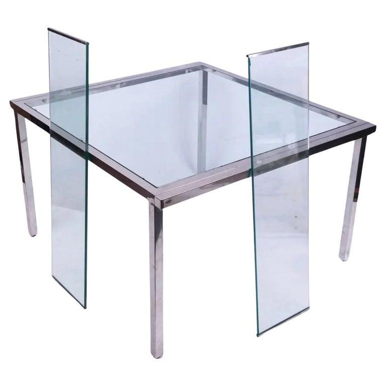 Fin du 20e siècle Table de salle à manger postmoderne en chrome et verre avec 2 feuilles de verre en vente