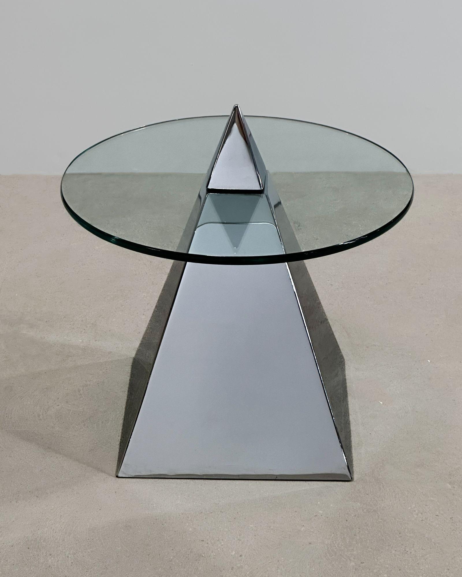 American Post Modern Chrome and Glass Triangle/Pyramid Side/End Table, 1980 For Sale