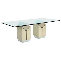 Post Modern Chrome and Lacquer Double Pedestal Dining Table or Writing Table