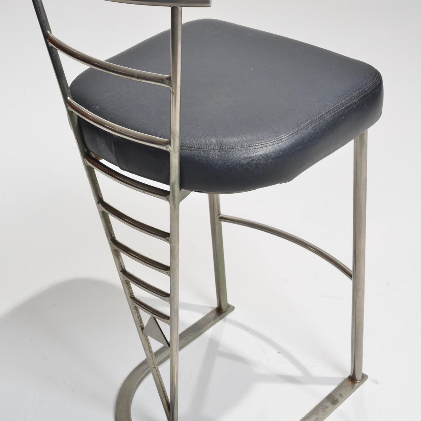 Post Modern Chrome and Leather Counter Stool 'Design Institute' In Good Condition For Sale In Los Angeles, CA
