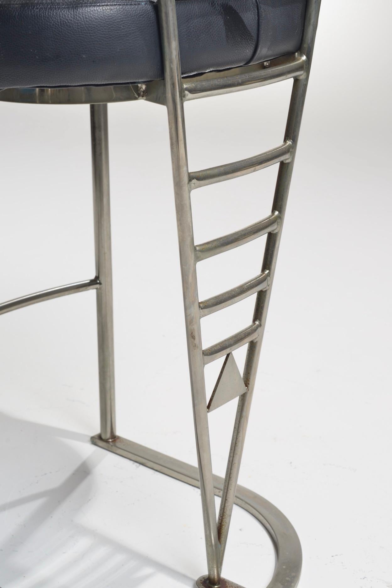 Metal Post Modern Chrome and Leather Counter Stool 'Design Institute' For Sale