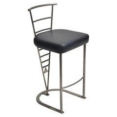 Post Modern Chrome and Leather Counter Stool (Design Institute)