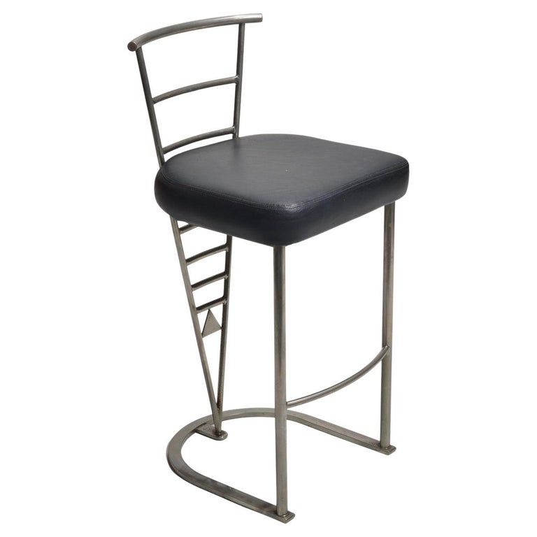 Post Modern Chrome and Leather Counter Stool 'Design Institute' For Sale at 1stDibs