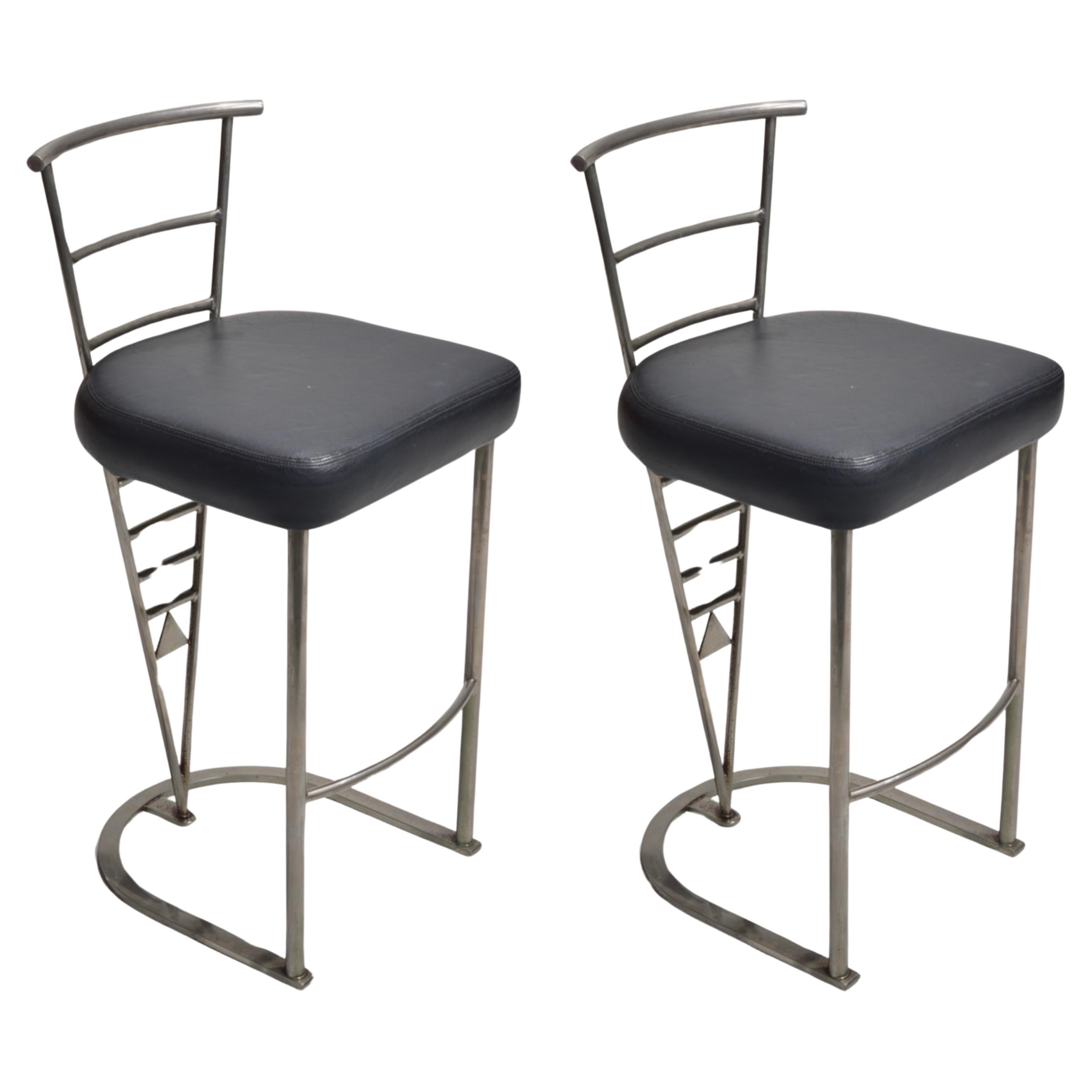 Post Modern Chrome and Leather Counter Stool 'Design Institute' For Sale