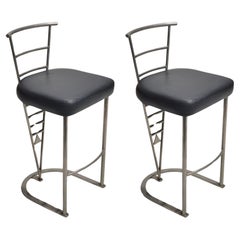 Retro Post Modern Chrome and Leather Counter Stool 'Design Institute'