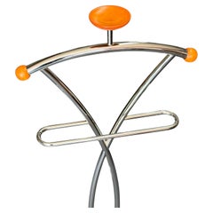 Post-Modern Chrome and Orange Wood Gentleman’s Valet Stand, Memphis Style, 1990s