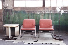 Fauteuil de salon chromé post-moderne de style Bauhaus avec tissu Knoll, années 1980