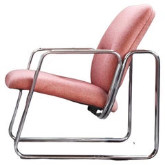 Post Modern Chrome Bauhaus Style Lounge Chair with Knoll Textile, 1980s