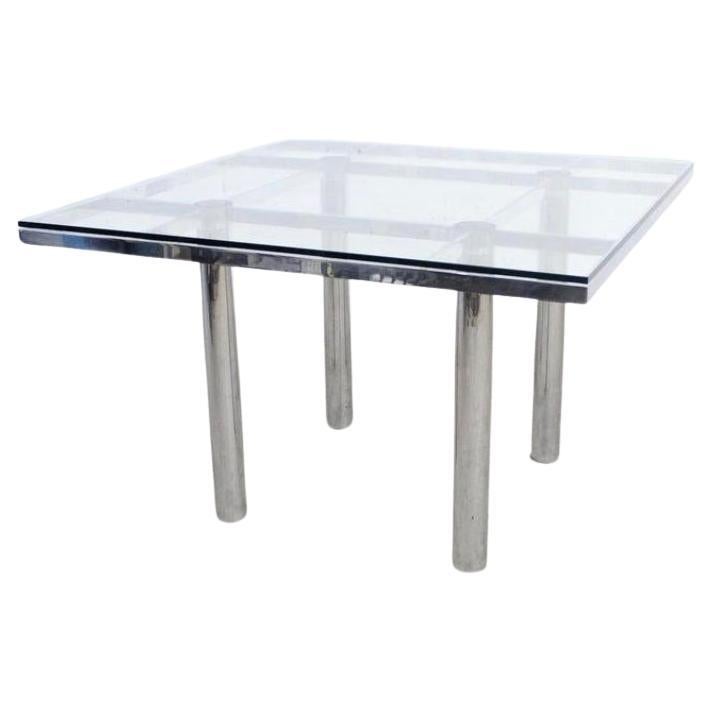 italien Table de salle à manger post-moderne avec plateau en verre Tobia Scarpa pour Knoll en vente
