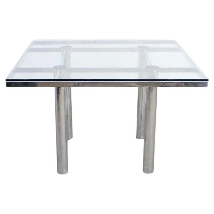 Post modern chrome with glass top Tobia Scarpa for Knoll Dining Table For Sale