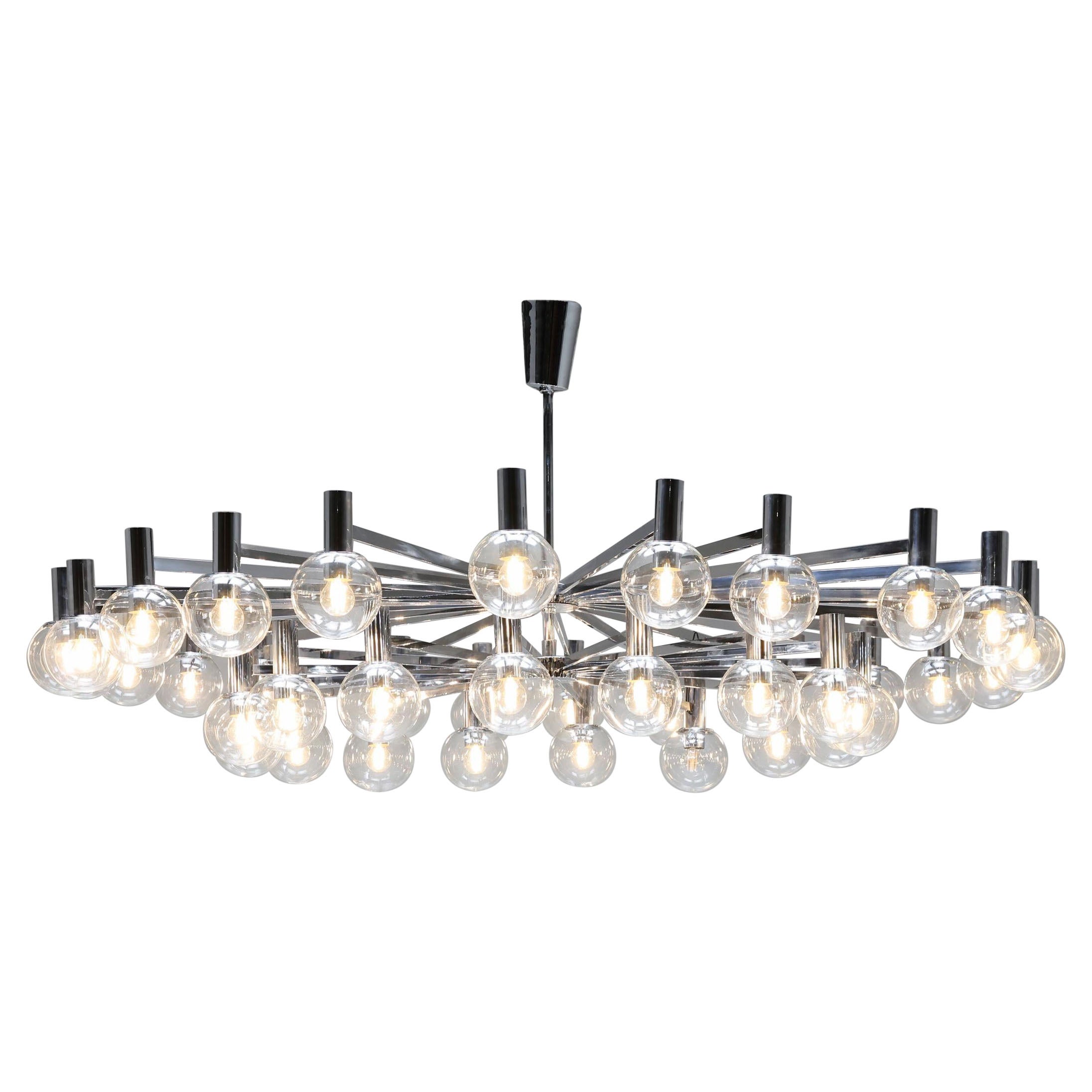 Post-modern Chrome XL Chandelier, Modernist, 40+ Light Bulbs, Sciolari, 1970's For Sale