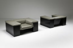 Post-Modern Cini Boeri 'Brigadier' Lounge Chairs in Elephant Grey Leather