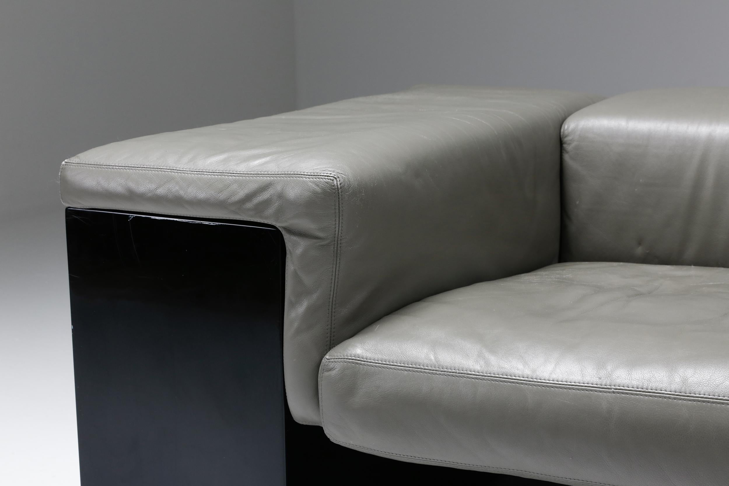 Late 20th Century Post-Modern Cini Boeri 'Brigadier' Lounge Chairs in Elephant Grey Leather