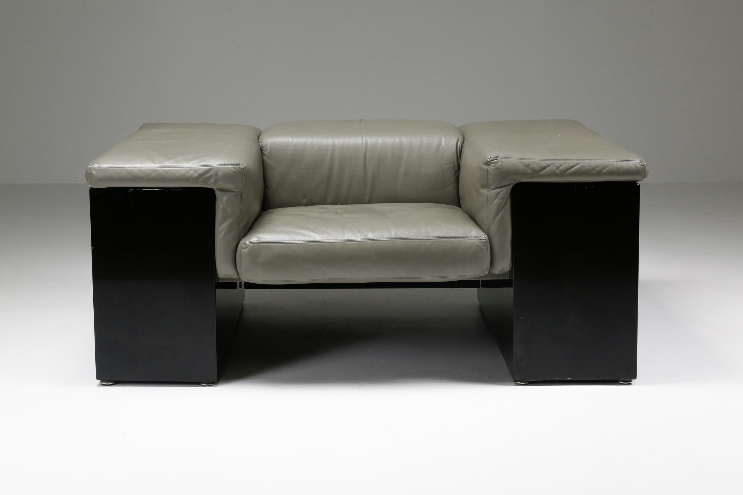 Post-Modern Cini Boeri 'Brigadier' Lounge Chairs in Elephant Grey Leather 1
