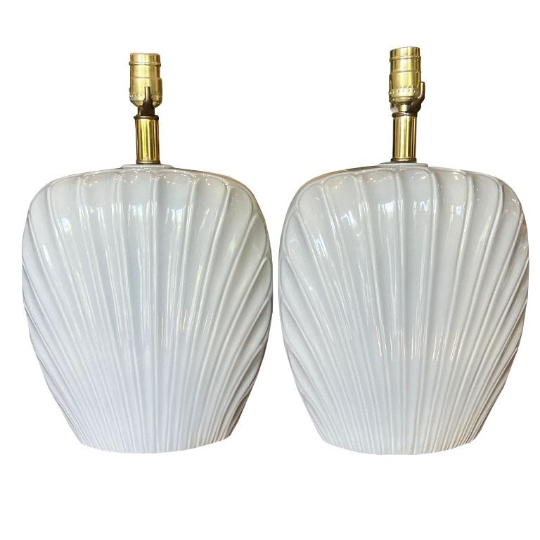Post-Modern Post Modern Clam Shell Motif Table Lamps in Light Gray or Blue - A Pair