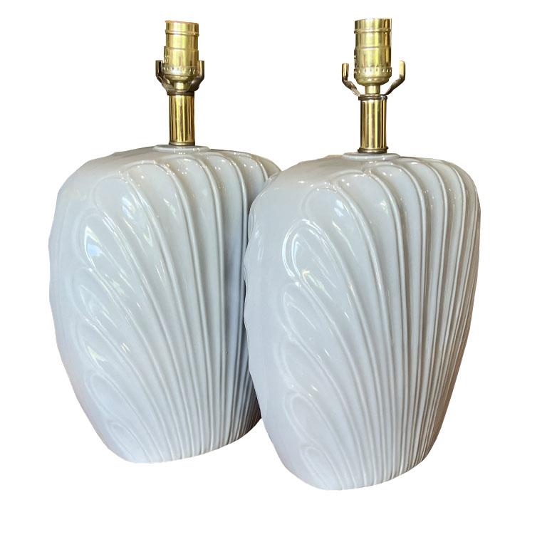 20th Century Post Modern Clam Shell Motif Table Lamps in Light Gray or Blue - A Pair