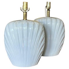 Vintage Post Modern Clam Shell Motif Table Lamps in Light Gray or Blue - A Pair