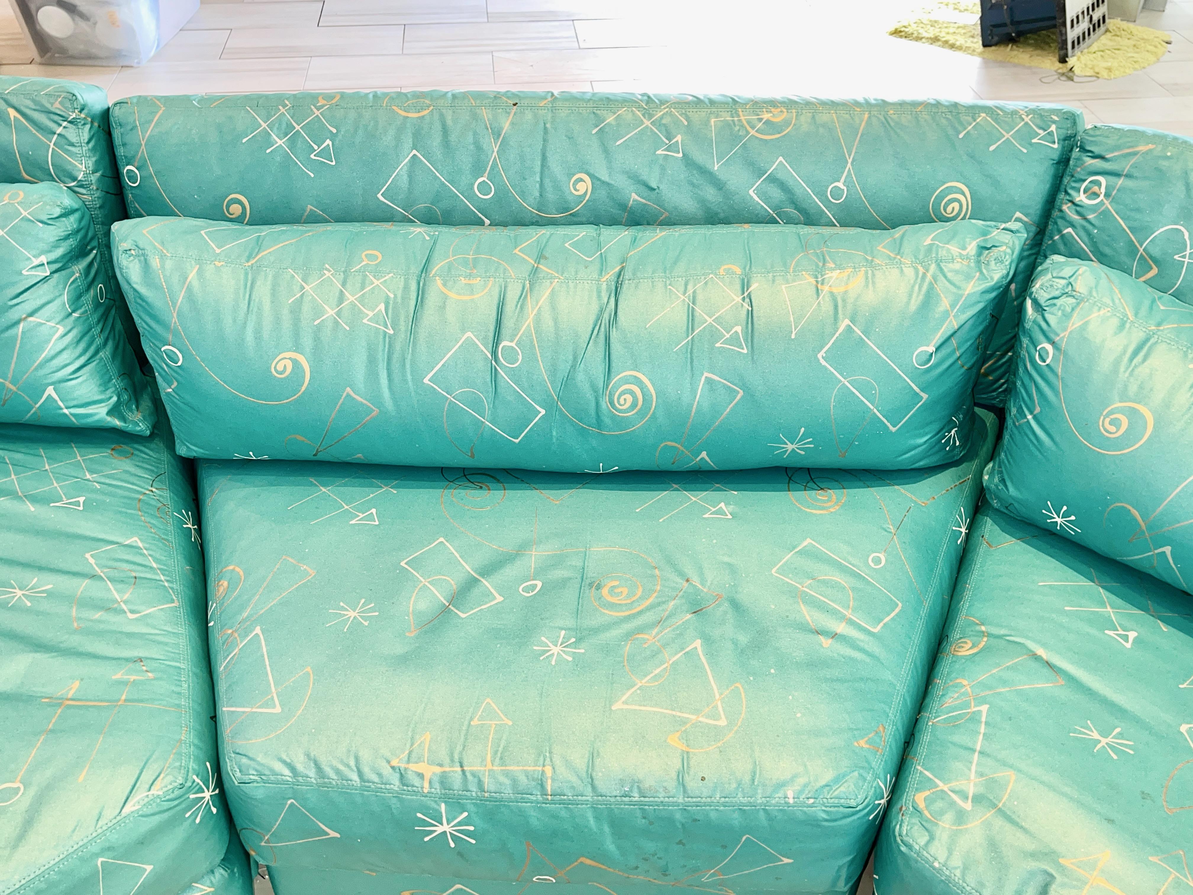 Teal Sectional Sofa 3 Pieces Post Modern Wedge 6