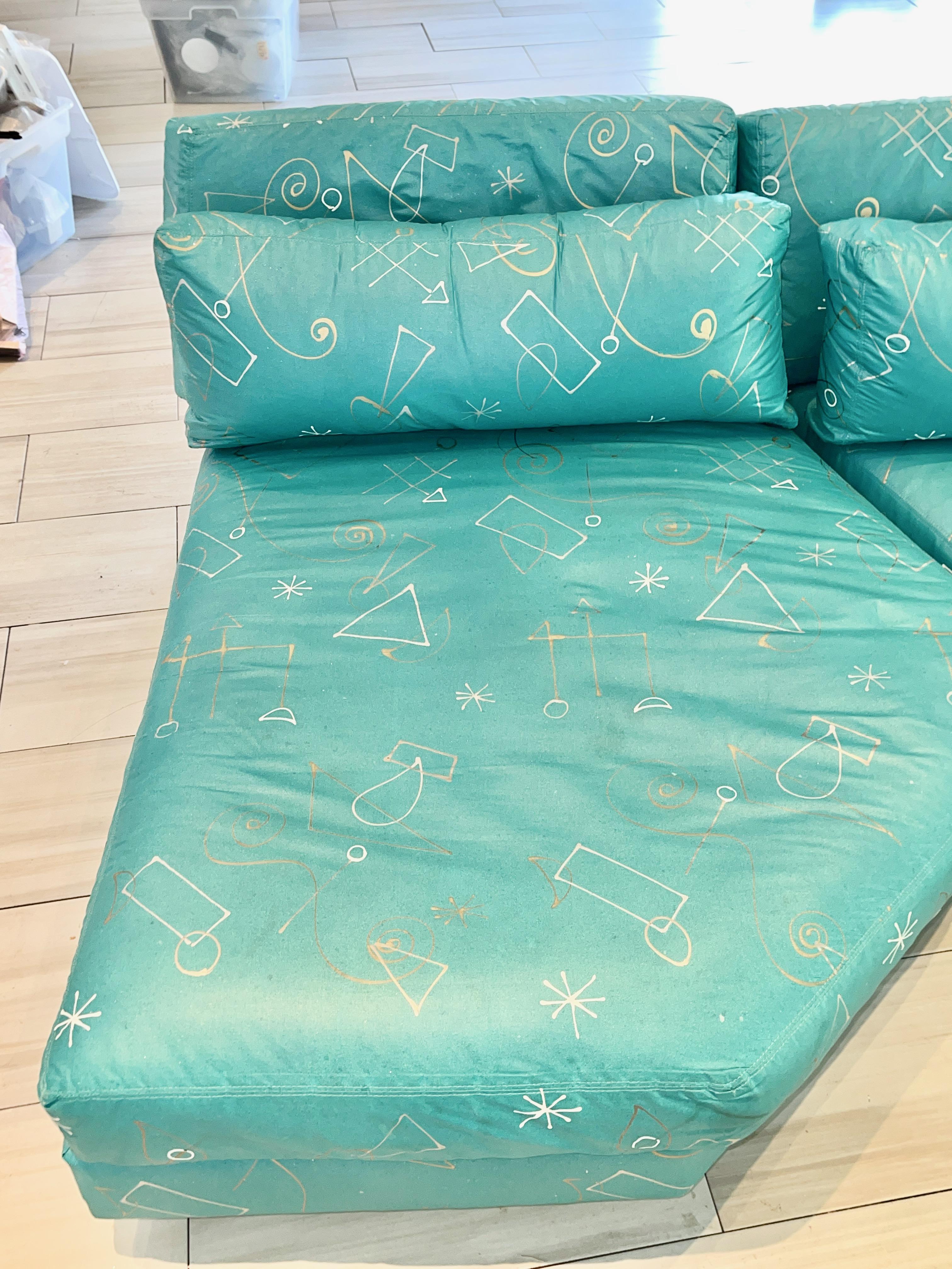 Teal Sectional Sofa 3 Pieces Post Modern Wedge 7