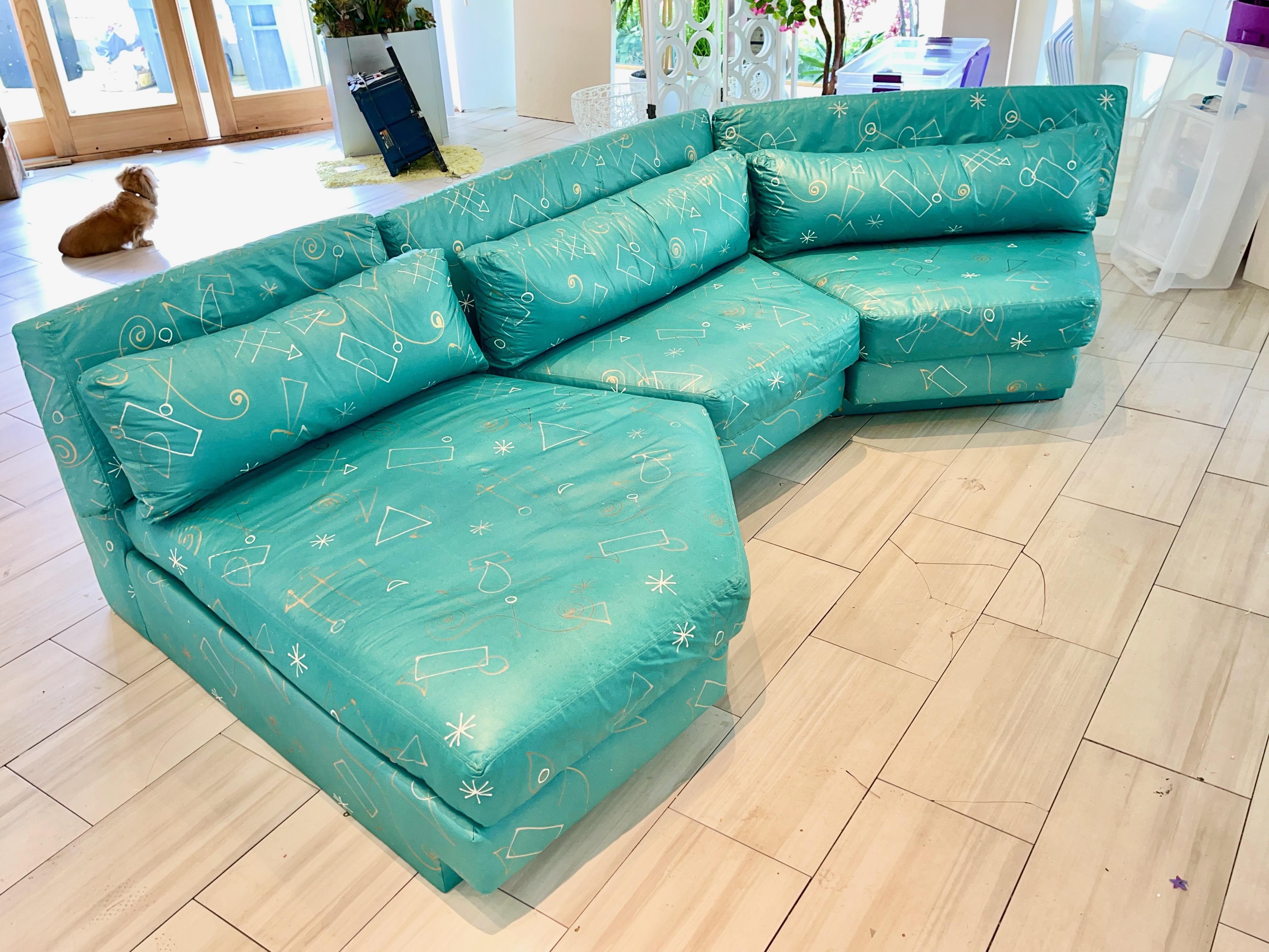 Teal Sectional Sofa 3 Pieces Post Modern Wedge 1