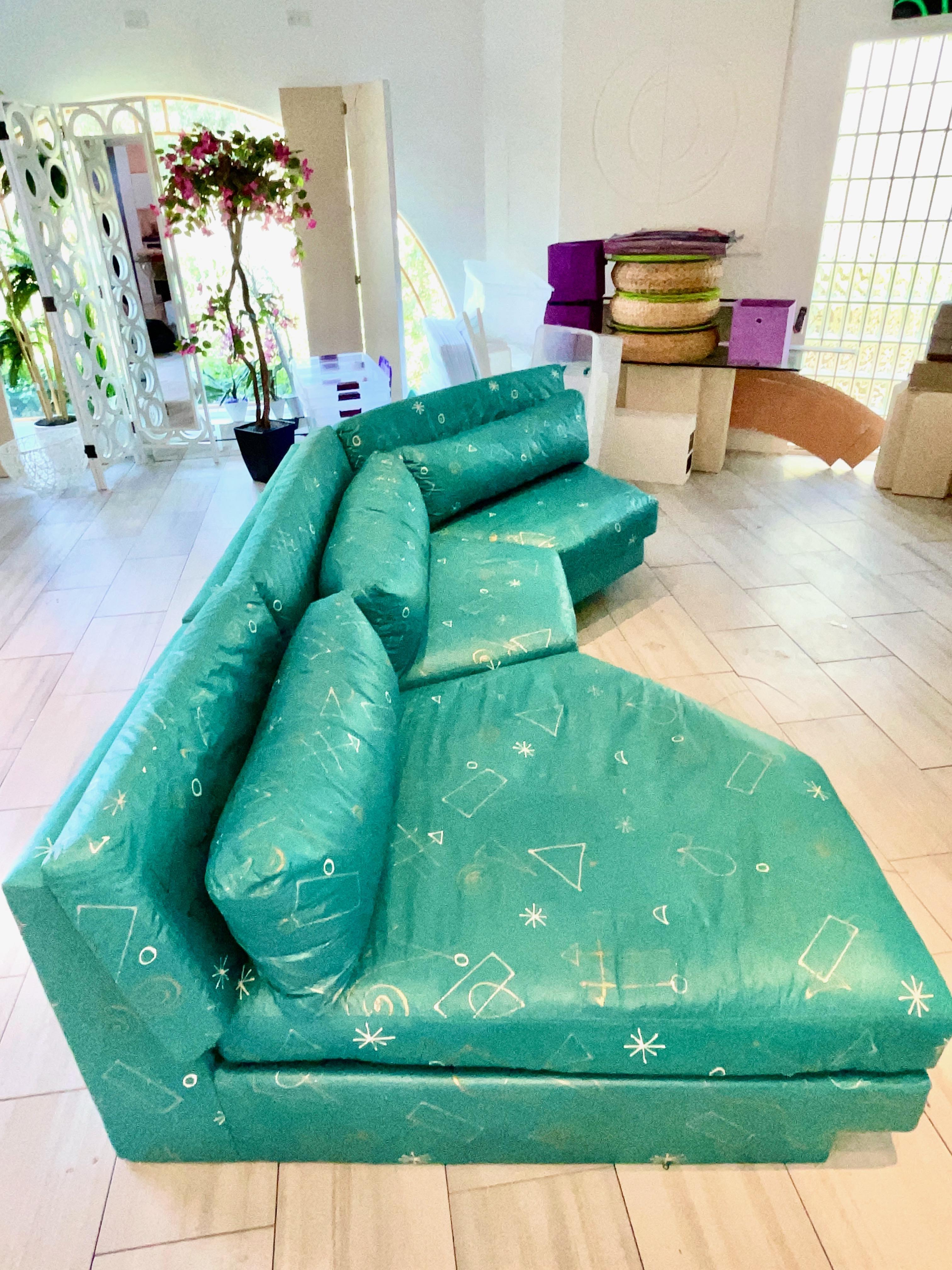 Teal Sectional Sofa 3 Pieces Post Modern Wedge 2