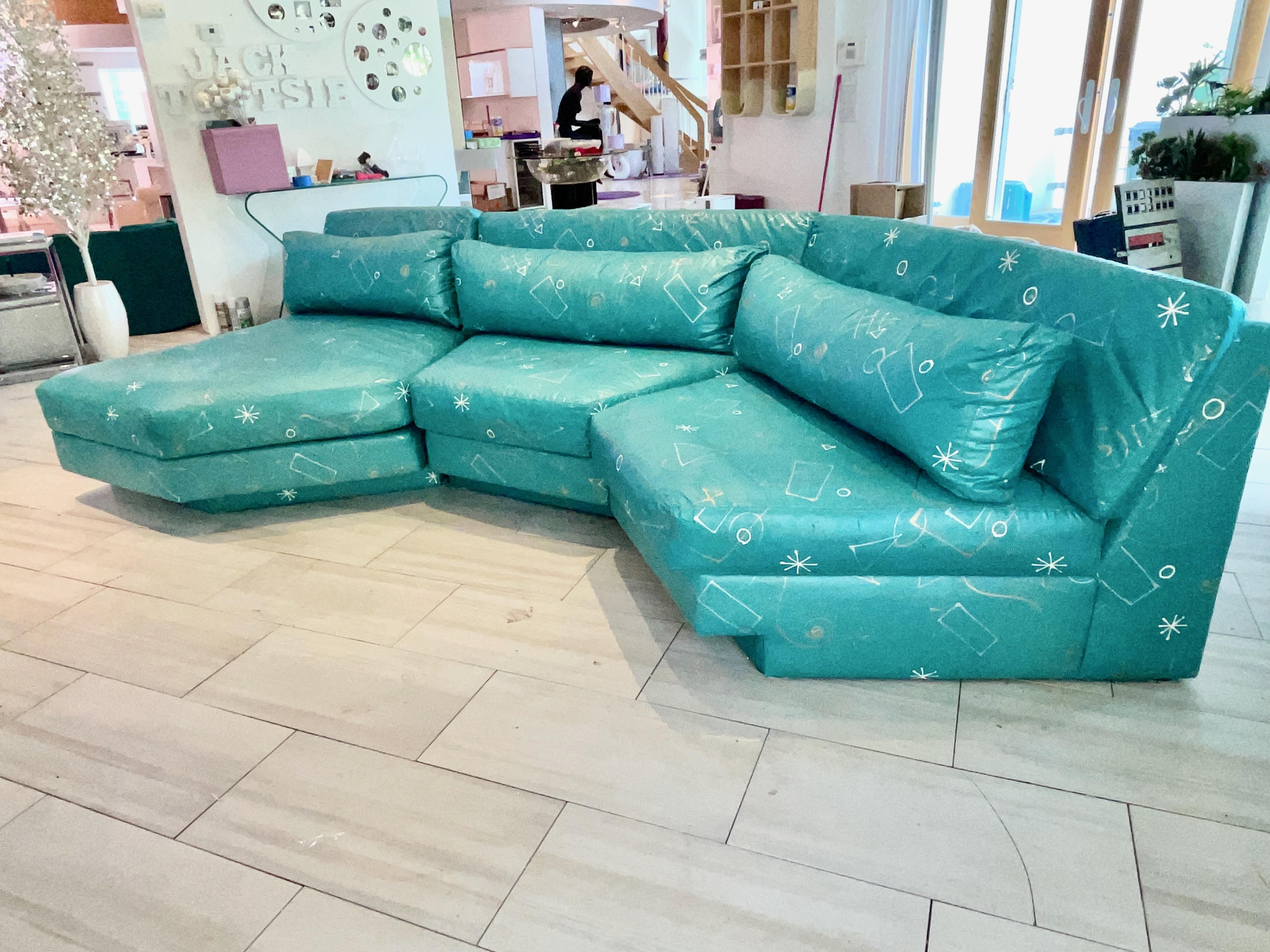 Teal Sectional Sofa 3 Pieces Post Modern Wedge 4