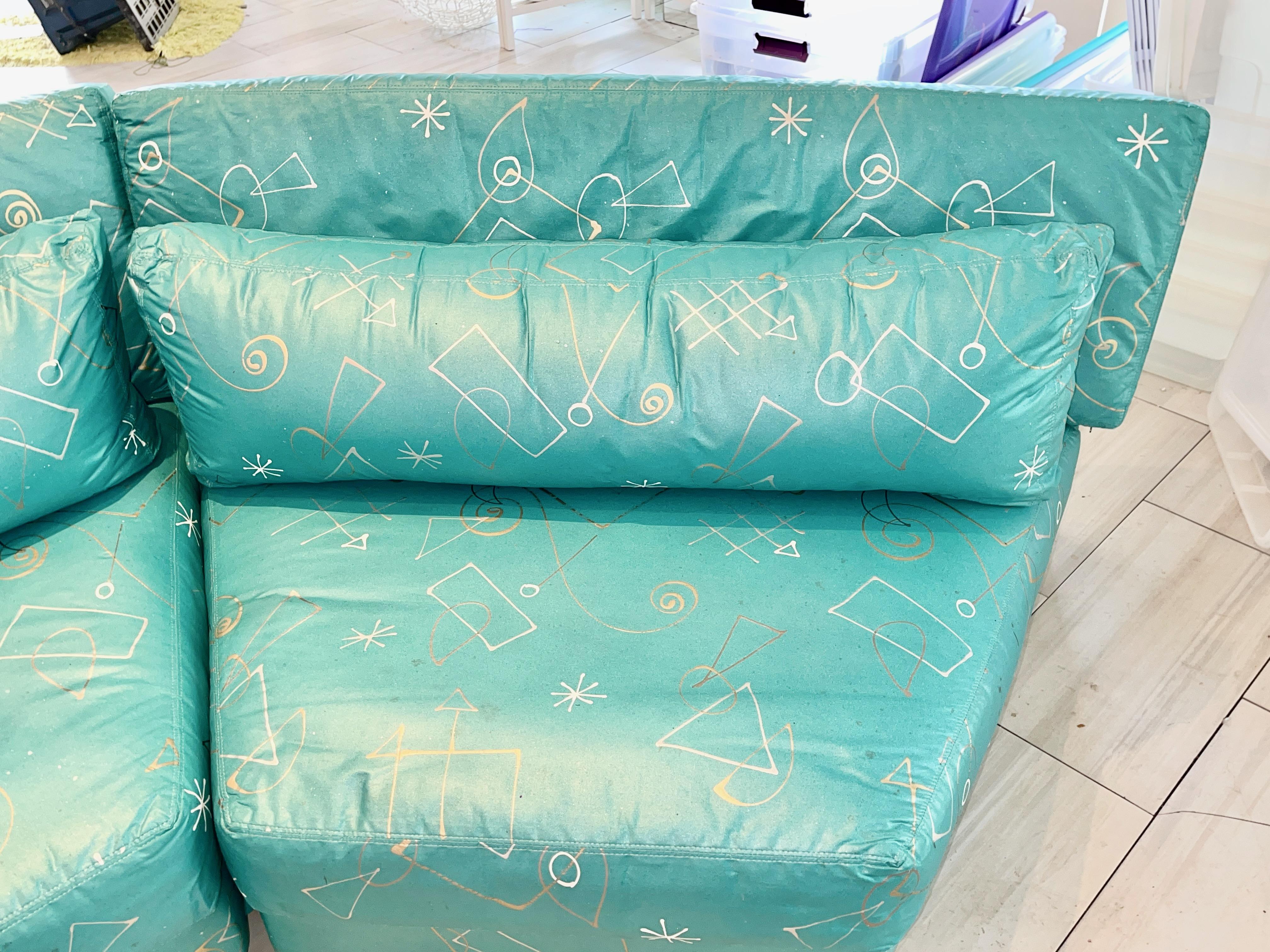 Teal Sectional Sofa 3 Pieces Post Modern Wedge 5