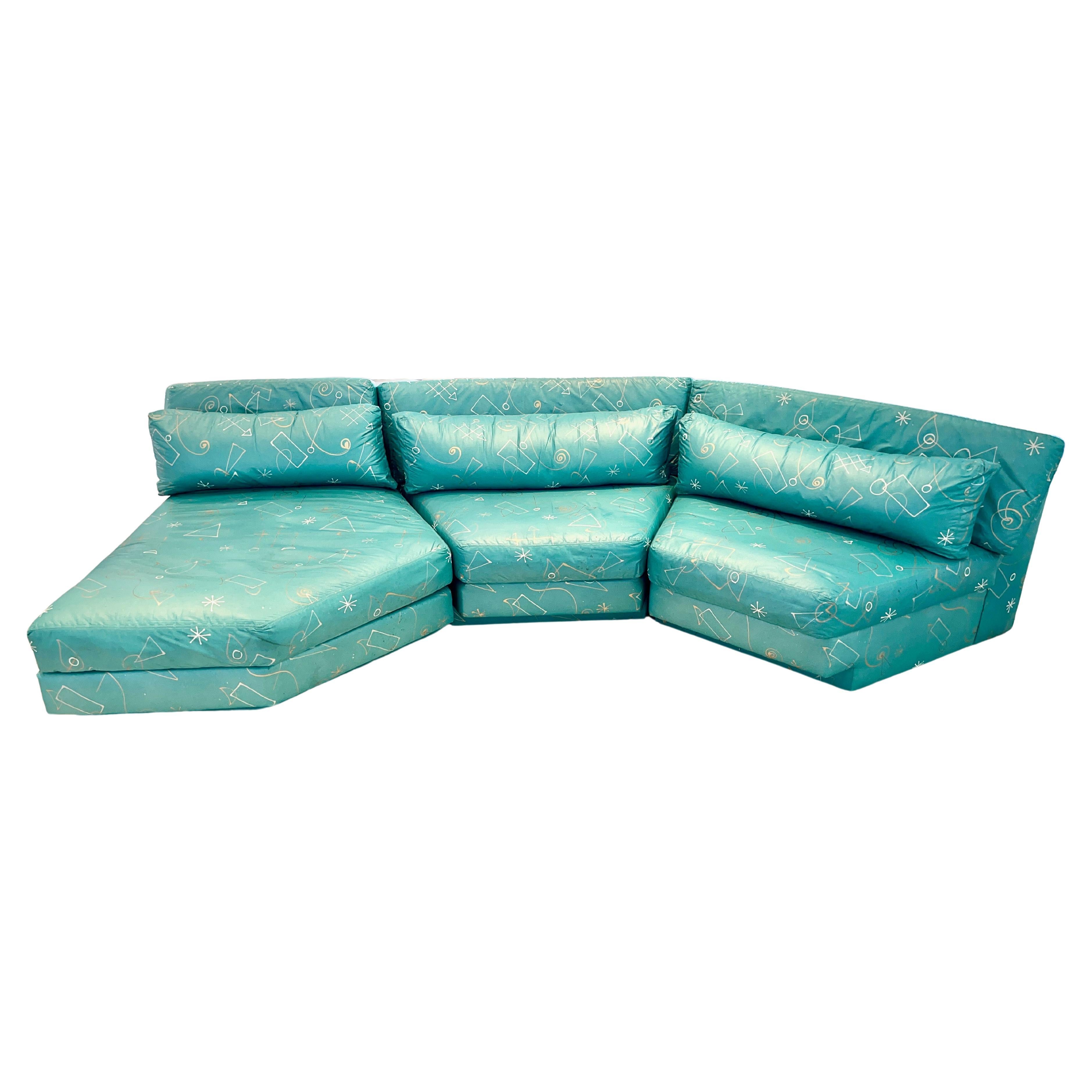 Teal Sectional Sofa 3 Pieces Post Modern Wedge 9