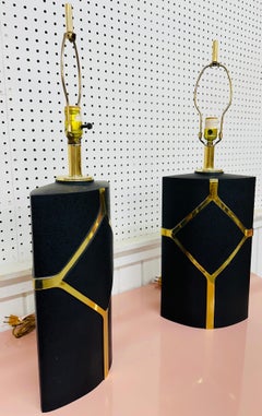 Post Modern Clover Lamp Company Black & Brass Table Lamps - Set of 2