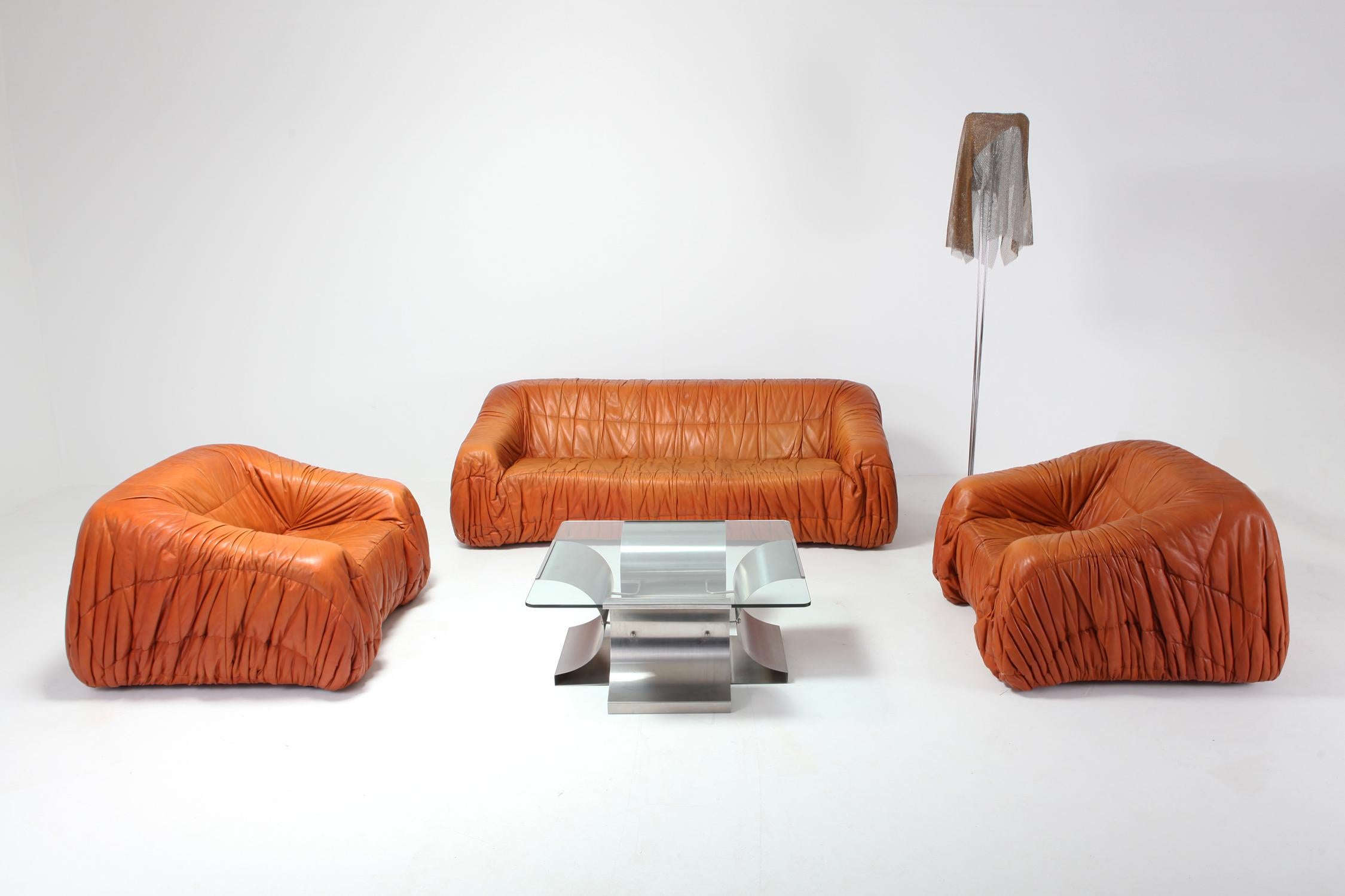 European Postmodern Cognac Leather ‘Piumino’ Sofa by De Pas, D’urbino & Lomazzi