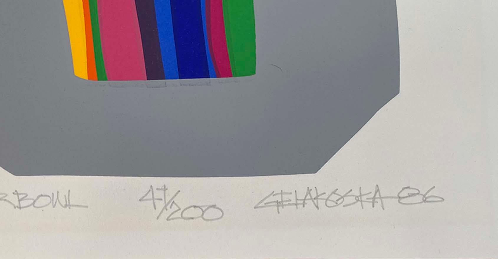 Postmoderner Raumteiler „Color Bowl“ aus Seide mit Siebdruck von Daniel Gelakoska, datiert 1986 (Ende des 20. Jahrhunderts) im Angebot