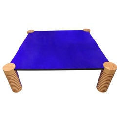Post Modern / Contemporary Custom Blue Lucite Square Turned Leg Coffee Table