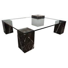 Post Modern Contemporary Glass Coffee Table with 4 Marble Legs