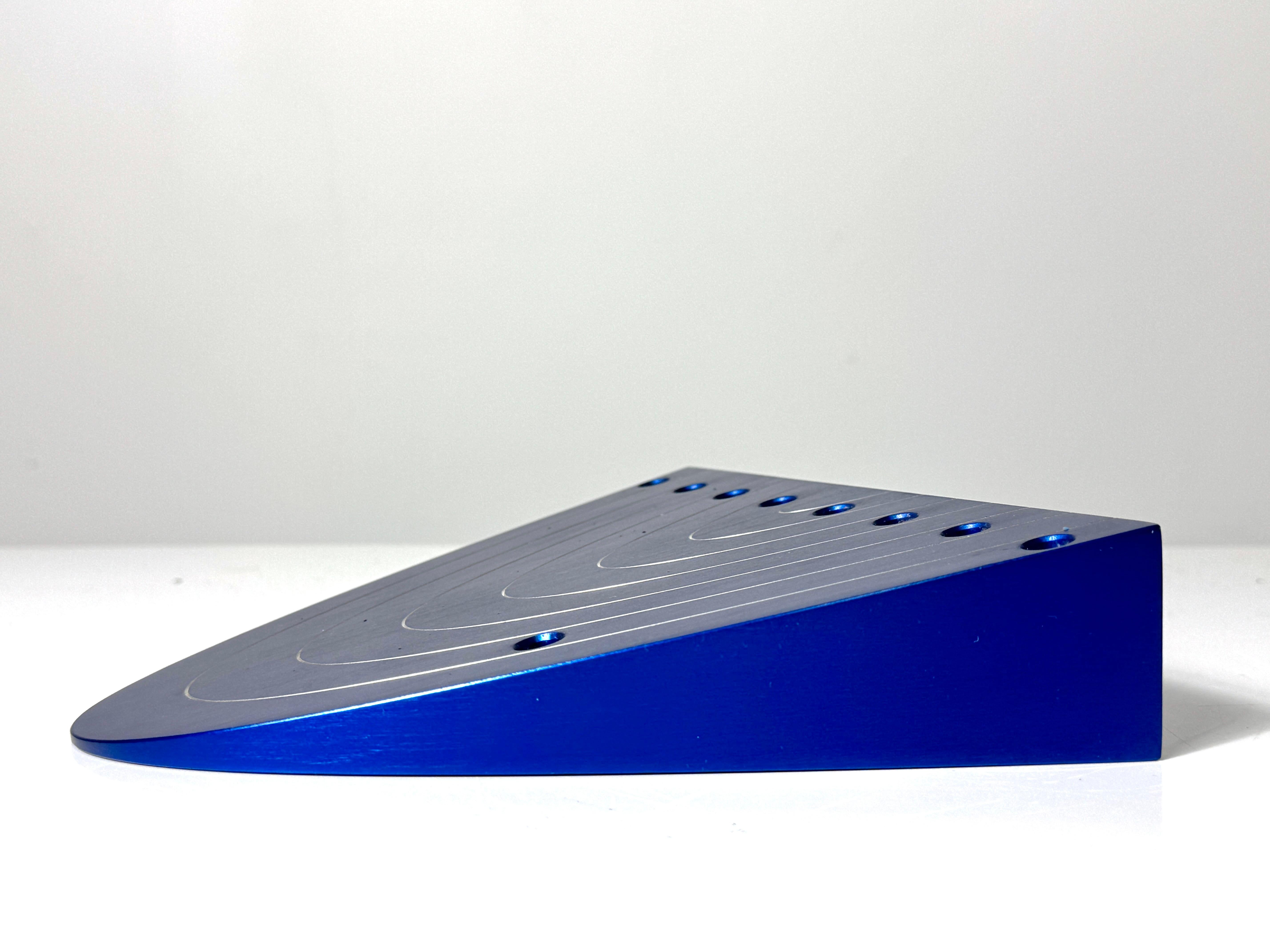 Postmodern Contemporary Menorah in Blue Anodized Aluminum by Luigi Del Monte For Sale 4