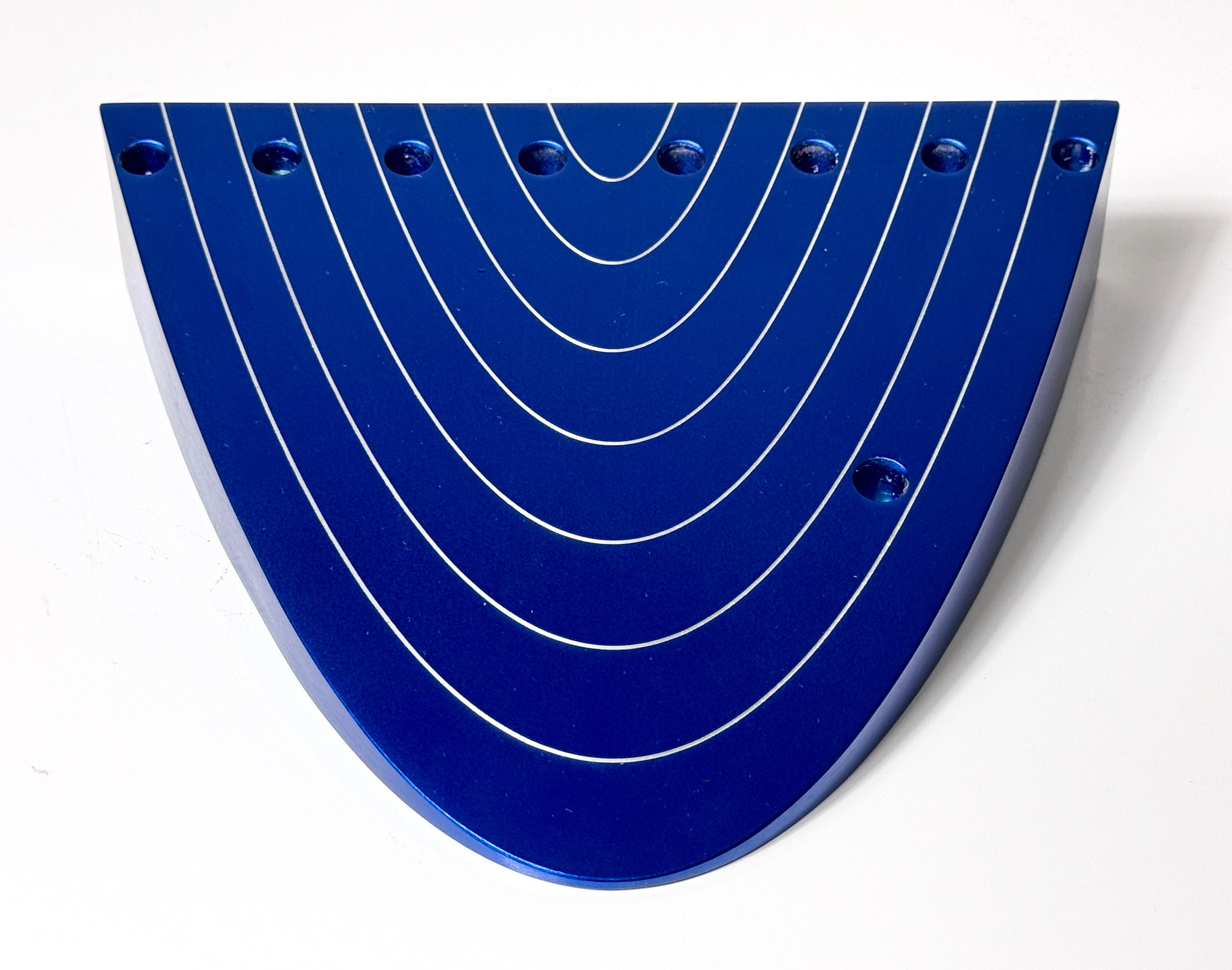 Italian Postmodern Contemporary Menorah in Blue Anodized Aluminum by Luigi Del Monte For Sale