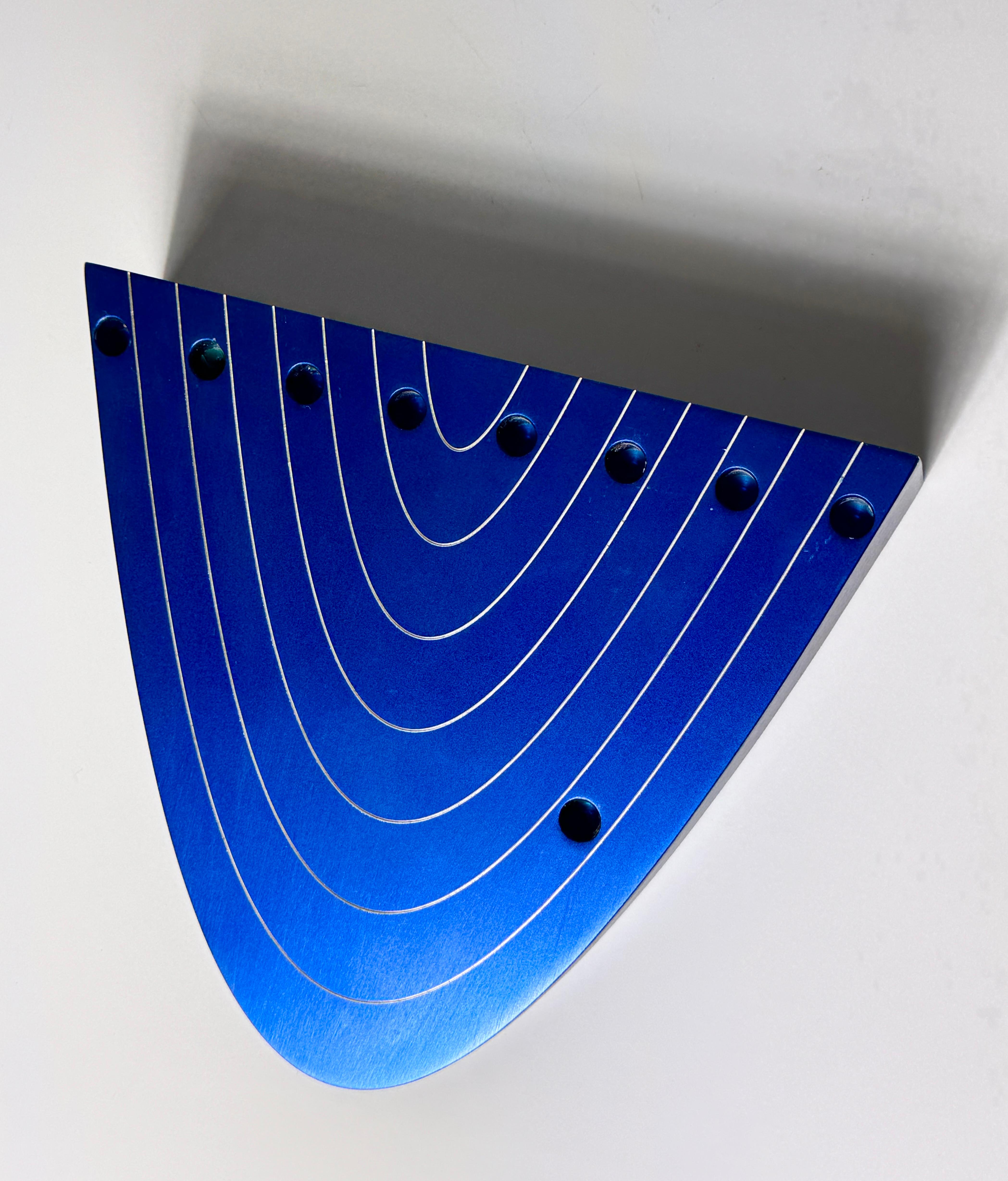 20th Century Post Modern Contemporary Menorah in Blue Anodized Aluminum by Luigi Del Monte  For Sale